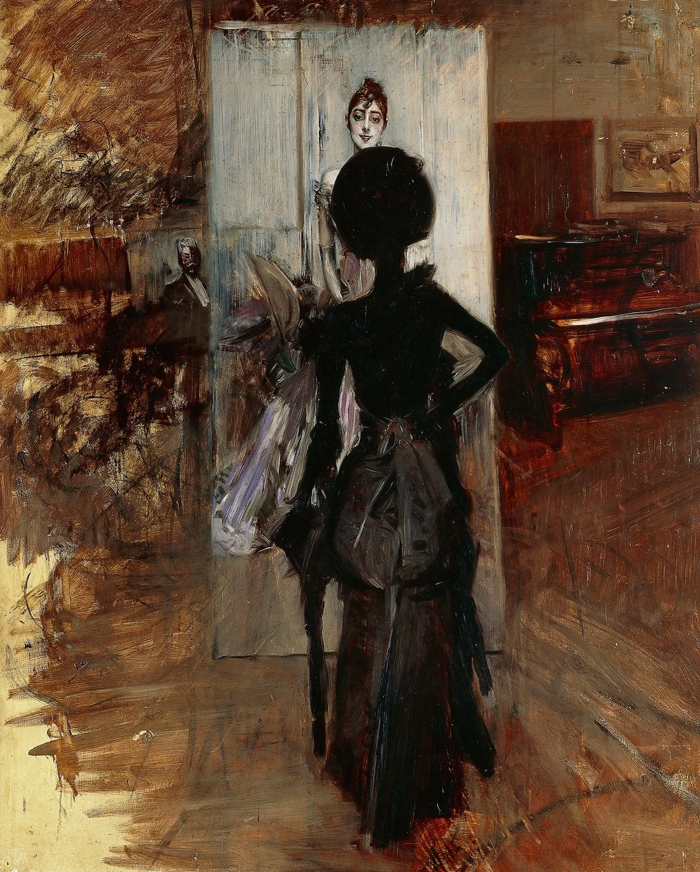 Signora nello studio del pittore di fronte a Pastello Bianco